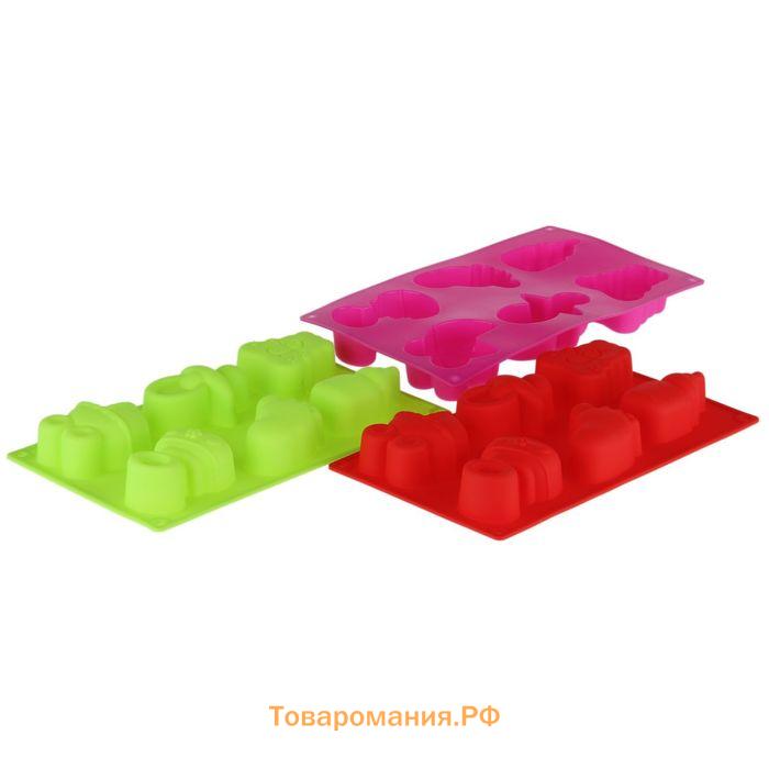 Форма для выпечки  «Праздник.Для новорожденных», силикон, 28.5×16.5 см, 6 ячеек (8×5.7 см), голубая