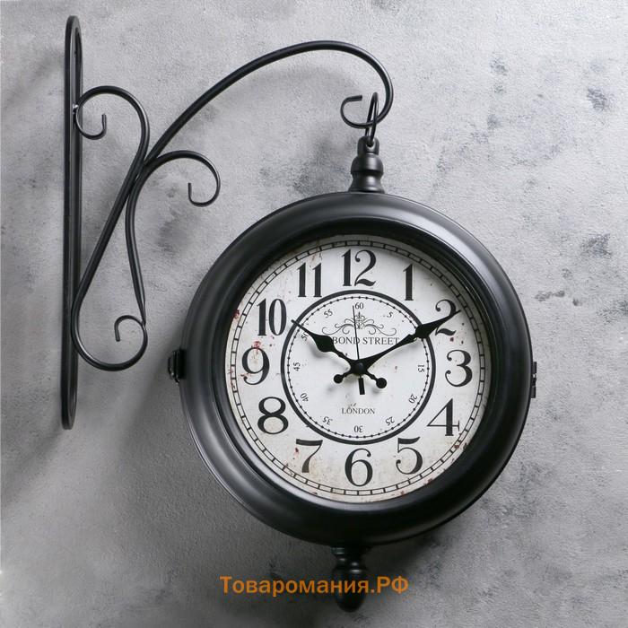Часы настенные двусторонние, на подвесе "Секка", дискретный ход, d-22 см, 40 х 30 см, 2хАА, черные
