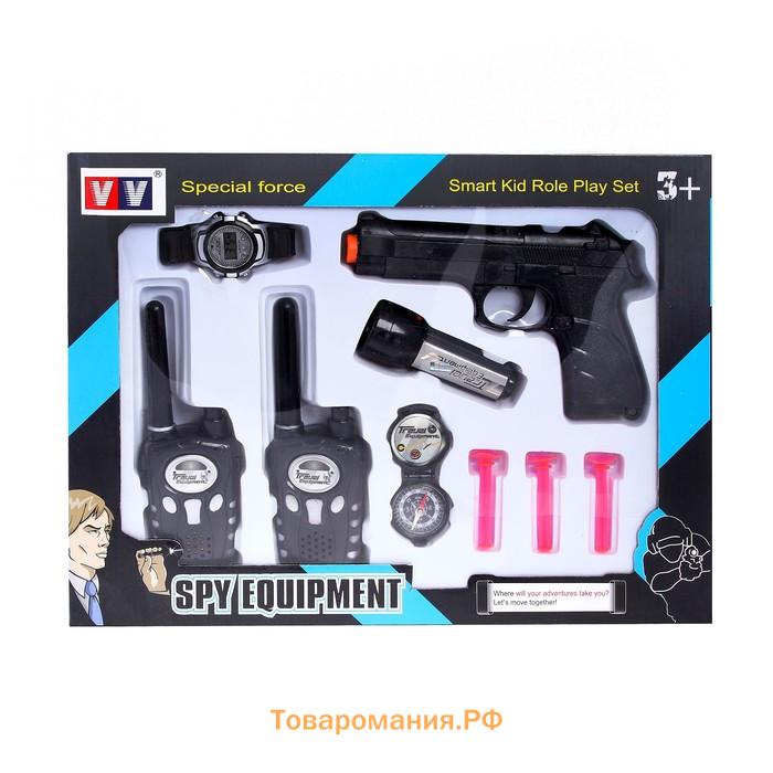 Набор шпиона «Спецагент»: 2 рации, пистолет, часы, фонарик, компас