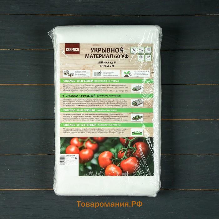 Материал укрывной, 5×1.6 м, плотность 60 г/м², спанбонд с УФ-стабилизатором, белый, Greengo, Эконом 30%