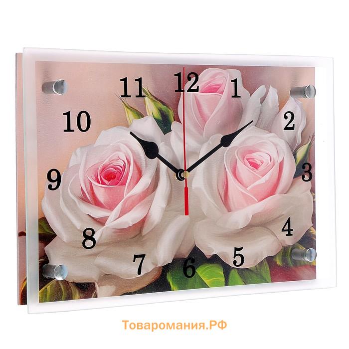 Часы=картина настенные, интерьерные «Розы», бесшумные, 30×20 см