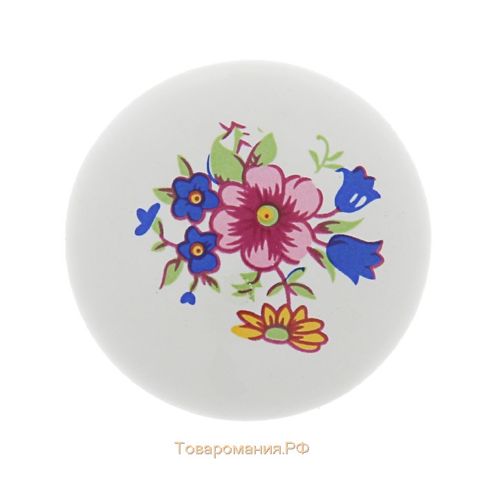 Ручка кнопка FLOWER Ceramics 017, d=32, керамическая, белая