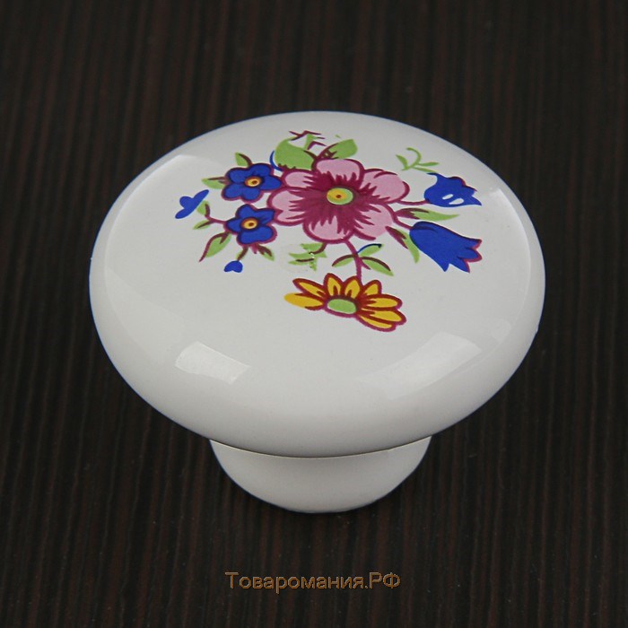 Ручка кнопка FLOWER Ceramics 017, d=32, керамическая, белая