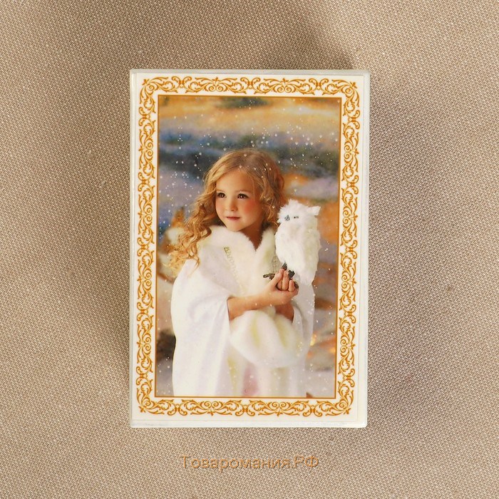 Шкатулка «Девочка с совой», белая, 6×9 см, лаковая миниатюра