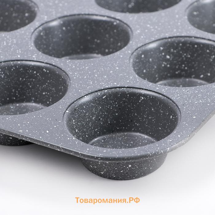 Форма для выпечки  «Мрамор», 35×27 см, 12 ячеек, антипригарное покрытие, серая