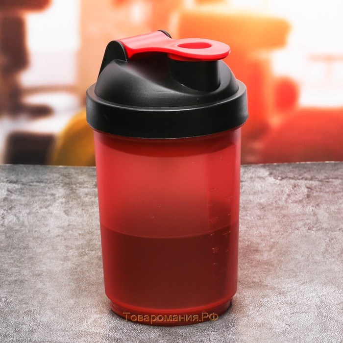 Шейкер спортивный с чашей под протеин, красно-чёрный, 500 мл