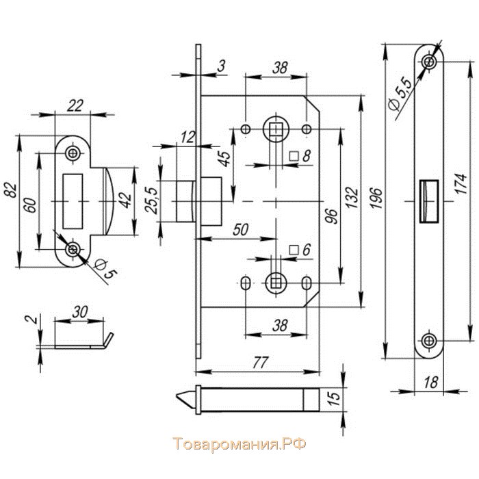 Защелка врезная Fuaro PLASTIC P96WC-50 AB, цвет бронза