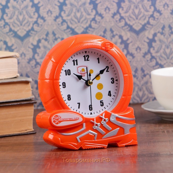 Часы - будильник настольные "Баскетбол", дискретный ход, циферблат d-8 см, 14 х 12 см, АА