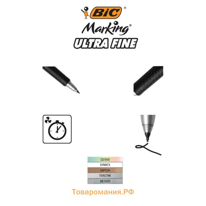 Перманентный маркер универсальный 0.8мм BIC Marking Ultra Fine, тонкое письмо, резиновый клип, чёрный