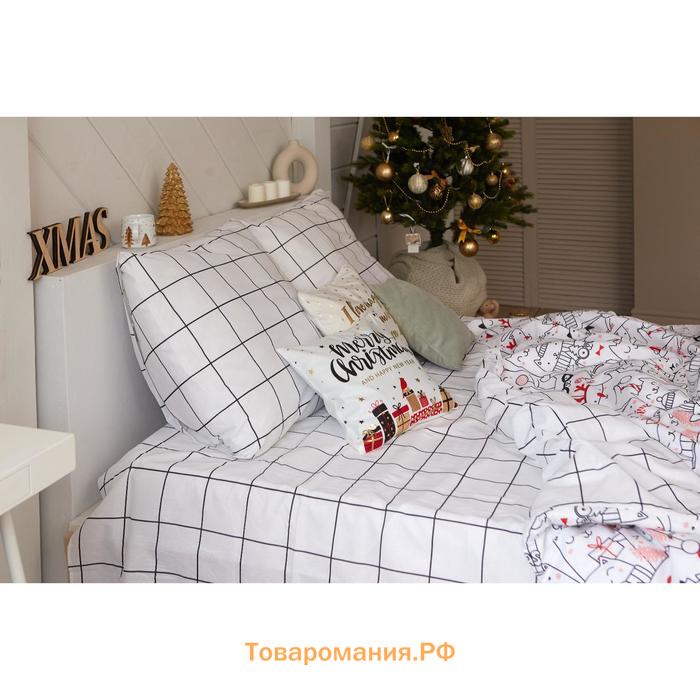 Постельное белье новогоднее  2 сп Xmas cat 175*215 см, 200*220 см, 70*70 см - 2 штуки