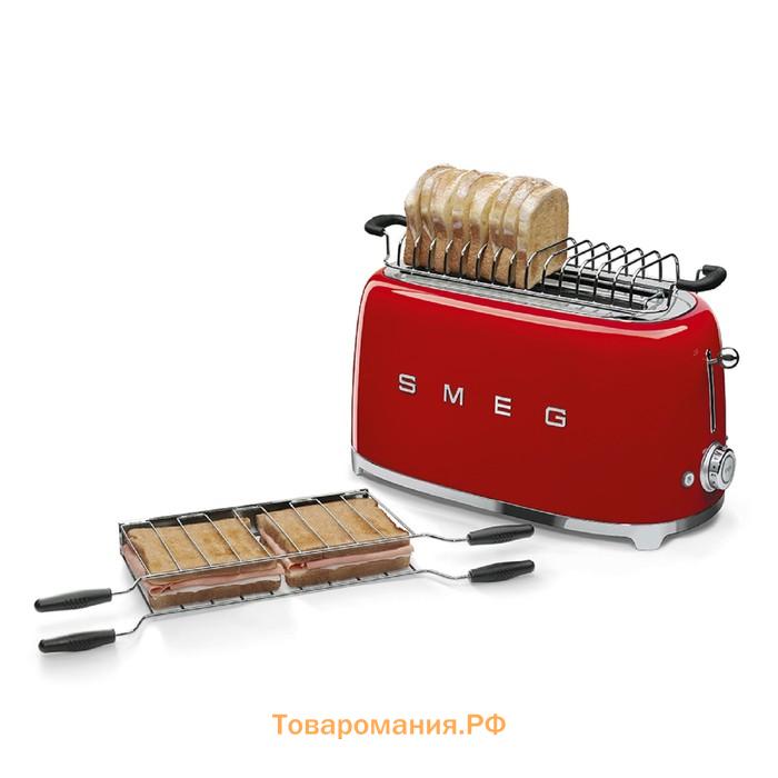 Тостер Smeg TSF02RDEU, 1500 Вт, 2 отсека, 6 режимов прожарки, размораживание, красный