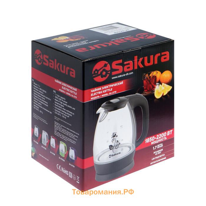 Чайник электрический Sakura SA-2715GR, стекло, 1.7 л, 2200 Вт, зеленый