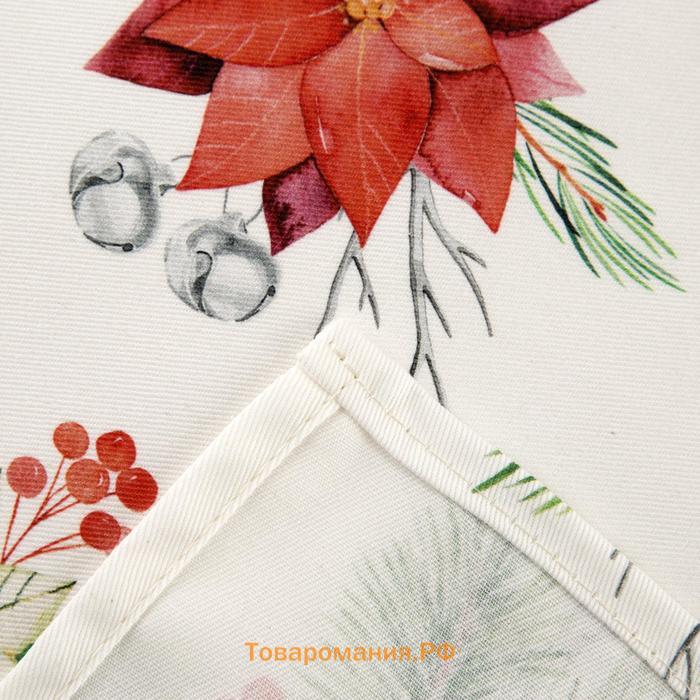 Фартук новогодний "" Christmas red flowers 60х70см, 100% хл, саржа 190 гр/м2