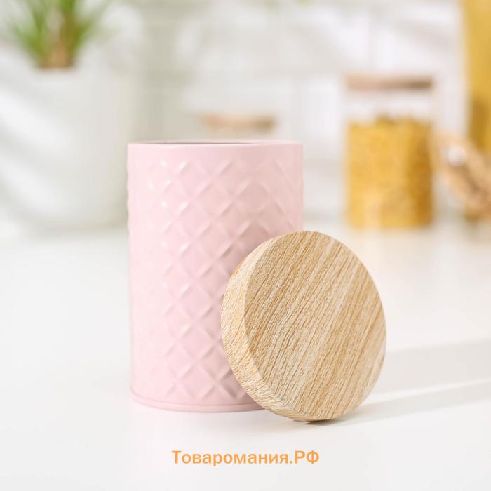 Банка для сыпучих продуктов «Ромб», 430 мл, 11.5×7.3 см, жесть, розовая