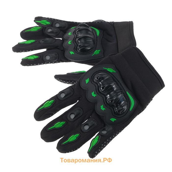 Перчатки мотоциклетные с защитными вставками, пара, размер М, черно-зеленый