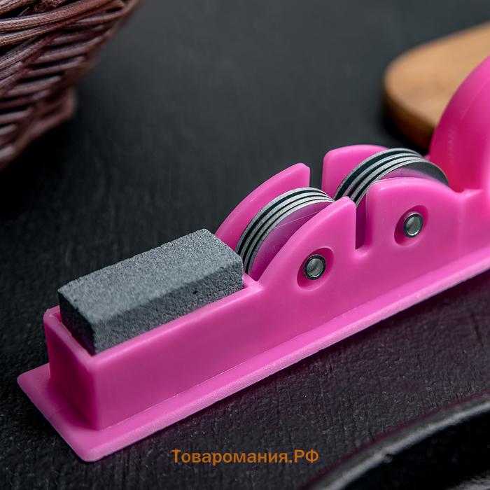 Точилка для ножей  «Острое лезвие», 19×4.5 см, с ручкой и шлифовкой, МИКС
