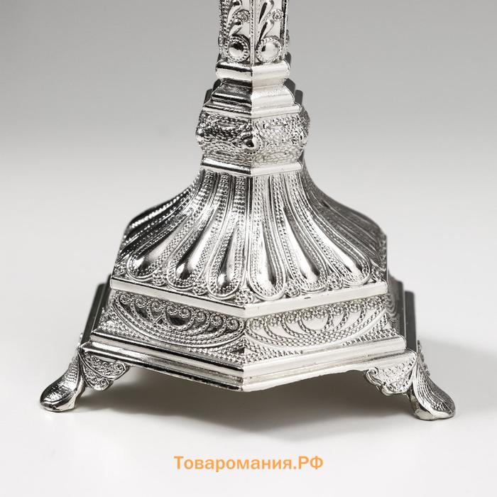 Подсвечник металл на 1 свечу "Узорный" серебро 19,8х8х8 см