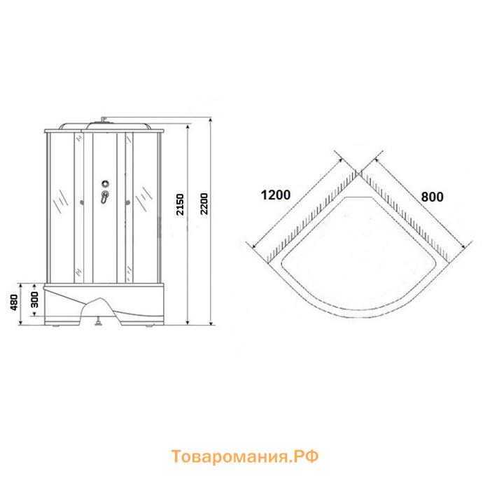 Душевая кабина NG-214-01RN, 120х80х220 см, поддон 48 см, тонированное стекло