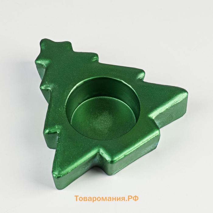 Подсвечник новогодний "Ёлочка", 2,5х9 см, зеленый металлик