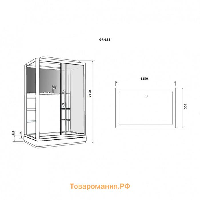 Душевая кабина GROSSMAN GR128L, 90x135x225 см, низкий поддон 15 см, стекло прозрачное