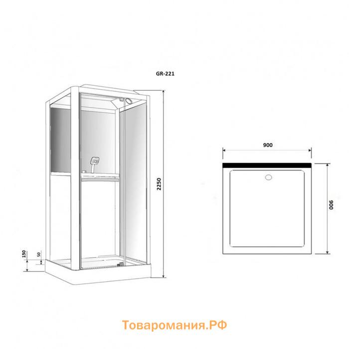 Душевая кабина GROSSMAN GR221, 90x90x225 см, низкий поддон 15 см, стекло прозрачное