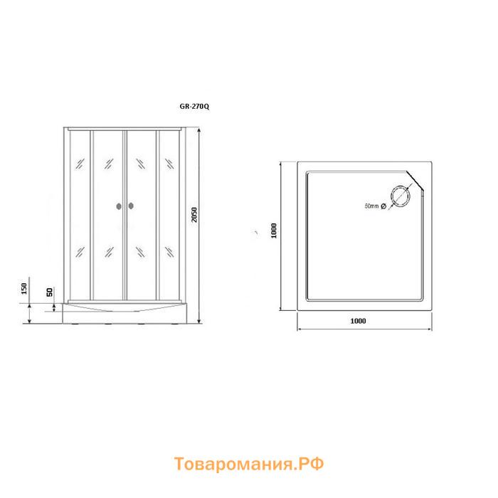 Душевая кабина GROSSMAN GR270QL, 100х100х205 см, поддон 15 см, левая, стекло прозрачное