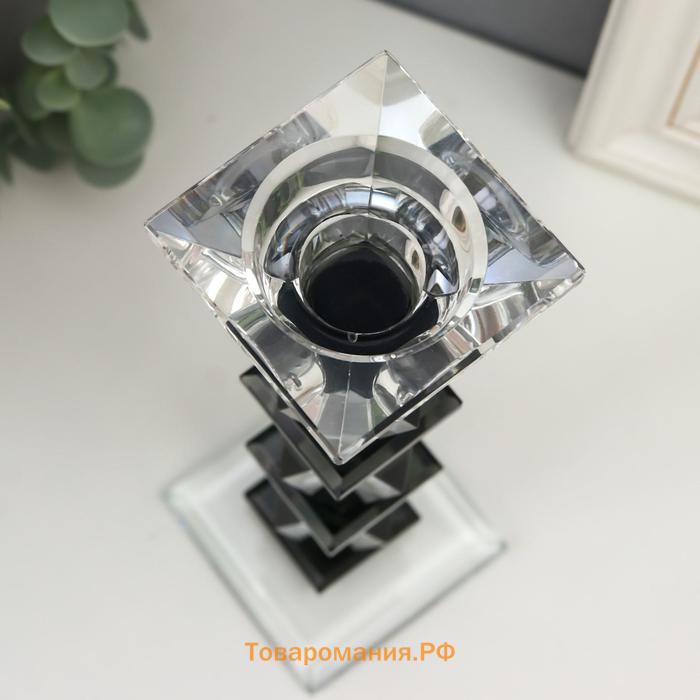 Подсвечник стекло на 1 свечу "Три ромба" прозрачный с чёрным 21х7х7 см