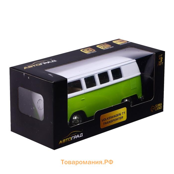 Машина металлическая VOLKSWAGEN TRANSPORTER T1, 1:32, открываются двери, инерция, цвет зелёный