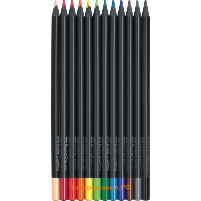 Карандаши цветные Faber-Castell Black Edition 12 цветов, cверхмягкий грифель, трехгранные, чёрное дерево, в картонной коробке, 116412