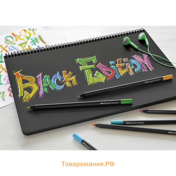 Карандаши цветные Faber-Castell Black Edition 12 цветов, cверхмягкий грифель, трехгранные, чёрное дерево, в картонной коробке, 116412