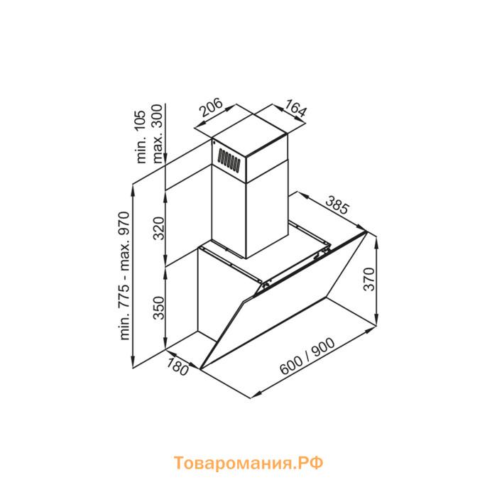 Вытяжка MAUNFELD Aurora 90, наклонная, 1270 м3/ч, 3 скорости, 90 см, чёрная