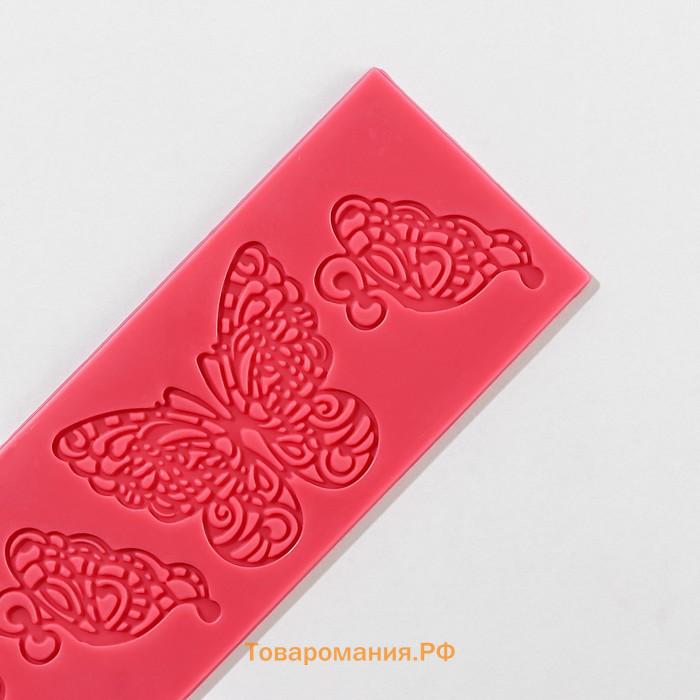 Коврик для айсинга «Бабочки», силикон, 19×6 см, цвет оранжевый