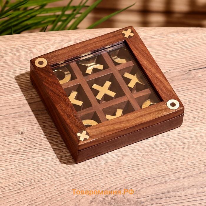 Игра настольная «Крестики-нолики», 13×13 см, манговое дерево, латунь