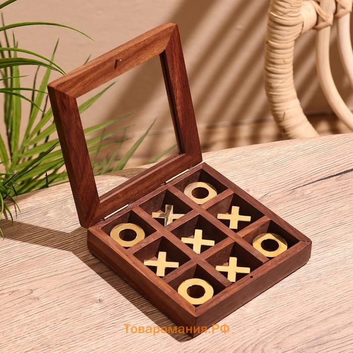 Игра настольная «Крестики-нолики», 13×13 см, манговое дерево, латунь