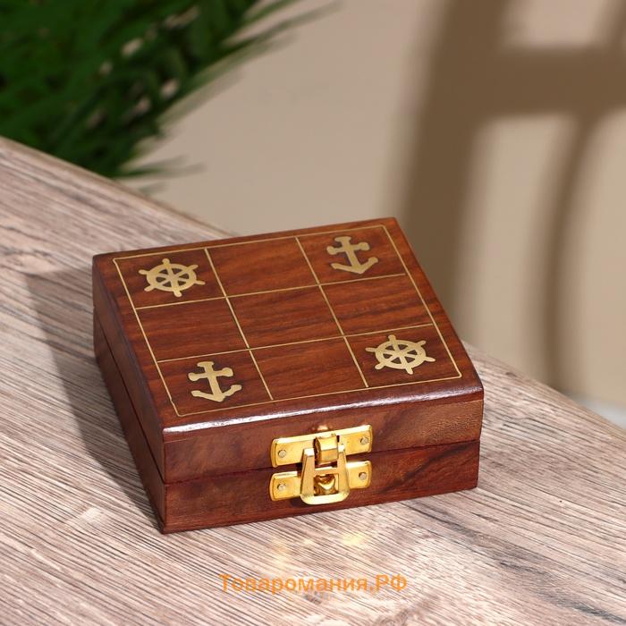 Игра крестики-нолики «Море», 10×10×4 см, дерево, латунь