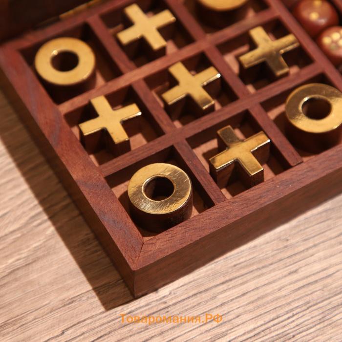 Игра настольная 3 в 1, домино, крестики-нолики, кубики, 23×10.5×3.5 см, дерево шишам