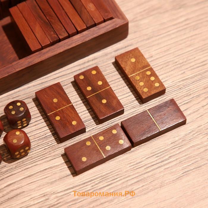 Игра настольная 3 в 1, домино, крестики-нолики, кубики, 23×10.5×3.5 см, дерево шишам