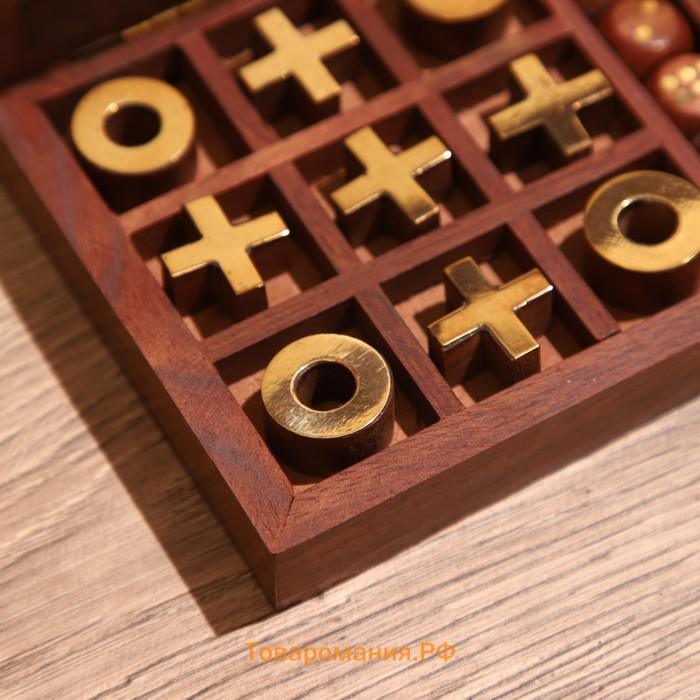 Игра настольная 3 в 1, домино, крестики-нолики, кубики, 23×10.5×3.5 см, дерево шишам