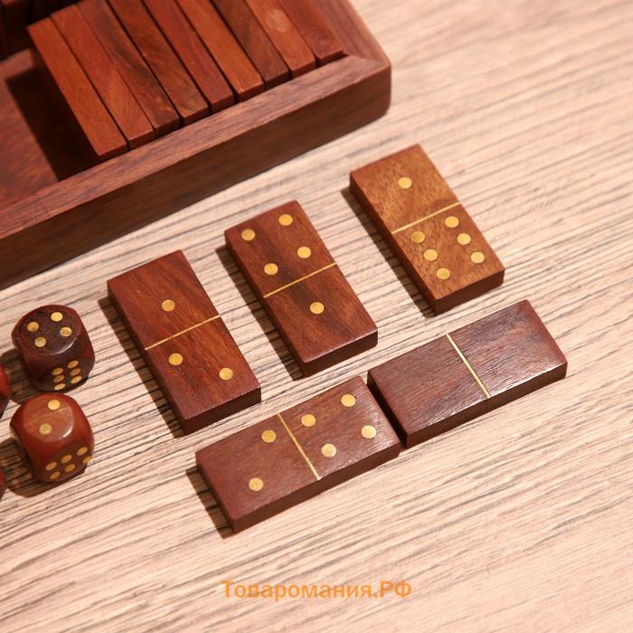 Игра настольная 3 в 1, домино, крестики-нолики, кубики, 23×10.5×3.5 см, дерево шишам