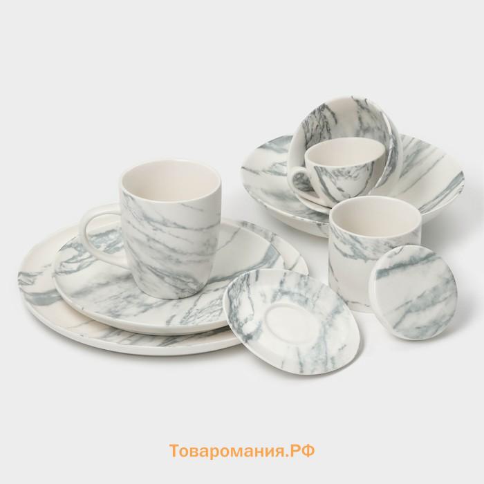 Салатники Magistro Real Marble, 380 мл, 11,6×6,5 см, набор 2 шт, фарфор, белые