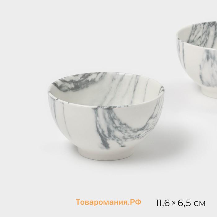 Салатники Magistro Real Marble, 380 мл, 11,6×6,5 см, набор 2 шт, фарфор, белые