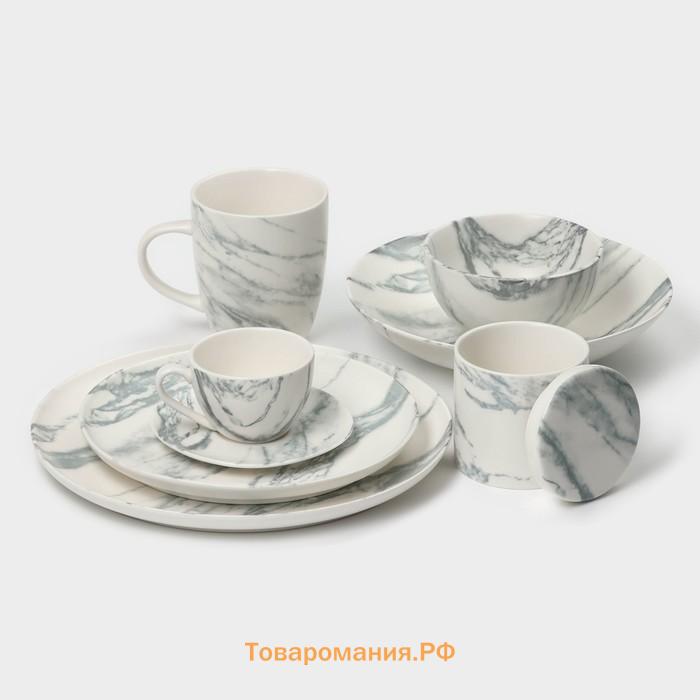 Салатники Magistro Real Marble, 380 мл, 11,6×6,5 см, набор 2 шт, фарфор, белые