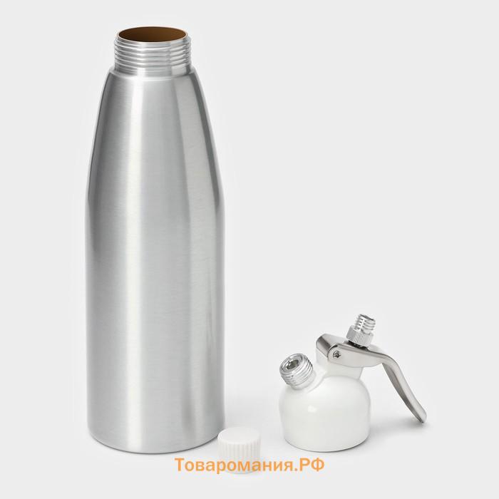 Сифон для взбивания сливок и газировки KONFINETTA, 1 л, 3 насадки, алюминий, серебристый