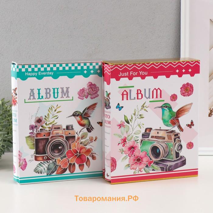 Фотоальбом на 100 фото 10х15 см "Камера и колибри" серебро, в коробке МИКС 5,5х20.8х26 см