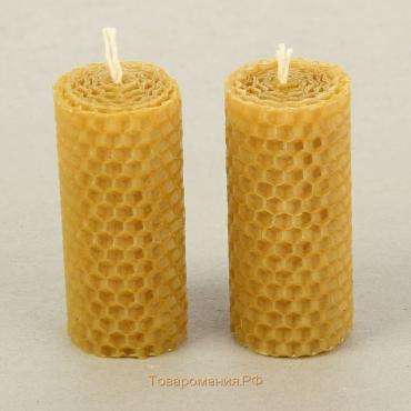 Набор свечей из вощины медовых с добавлением эфирного масла "Корица" 8 см, 2 шт