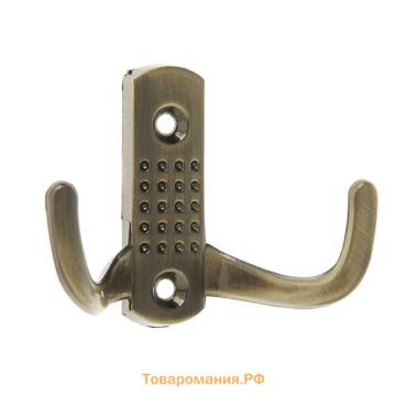 Крючок мебельный ТУНДРА TKd=011, двухрожковый, старинная бронза