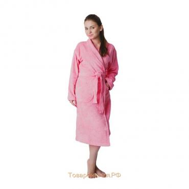 Халат женский шалька+кант, размер 56, розовый, махра
