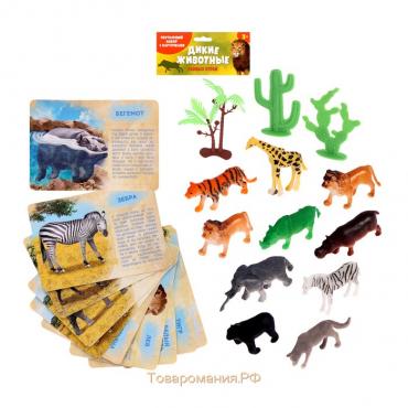 Набор животных с обучающими карточками «Дикие животные разных стран», животные пластик, карточки, по методике Монтессори