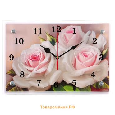 Часы=картина настенные, интерьерные «Розы», бесшумные, 30×20 см