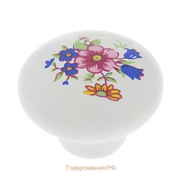 Ручка кнопка FLOWER Ceramics 017, d=32, керамическая, белая